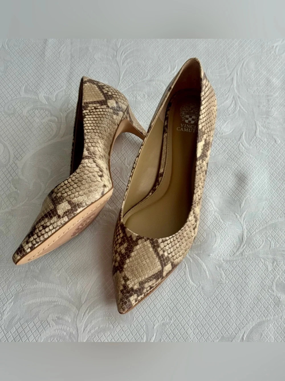 SOLD! Vince Camuto Beige Snake-Print Pointed Toe Pumps